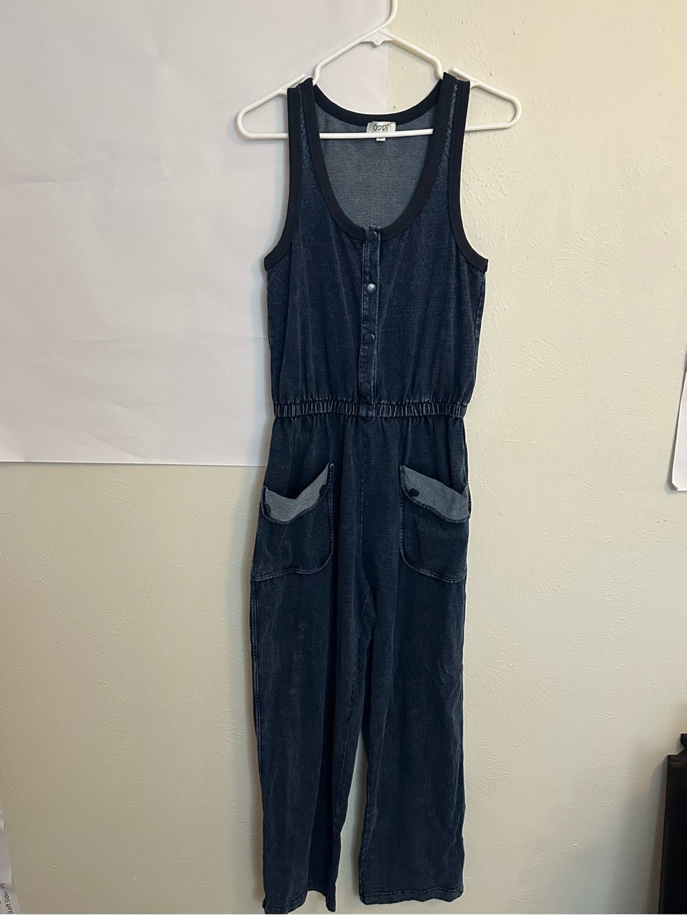 ODDI Women's Dark Blue Denim Jumpsuit with Pockets